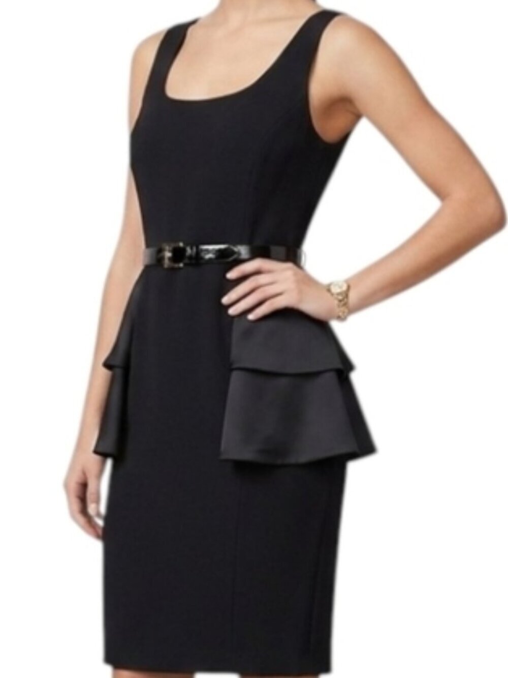 MICHAEL Michael Kors Sleeveless Peplum Dress Women 8 Black Gold Zip NWT